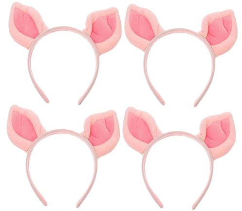 Hemobllo Cerchietto Rosa Orecchie di Maiale 4 Pezzi, Fascia Antiscivolo per Chioma, Design Cartone Animato Carino, per Feste di Halloween
