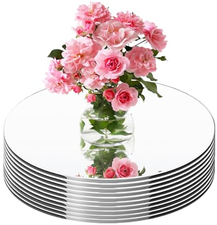 Piastrelle rotonde a specchio per centrotavola, 9 vassoi rotondi a specchio, piatti da 20,3 cm, centrotavola per matrimoni per tavoli specchi, piatti per candele a specchio circolare per centrotavola
