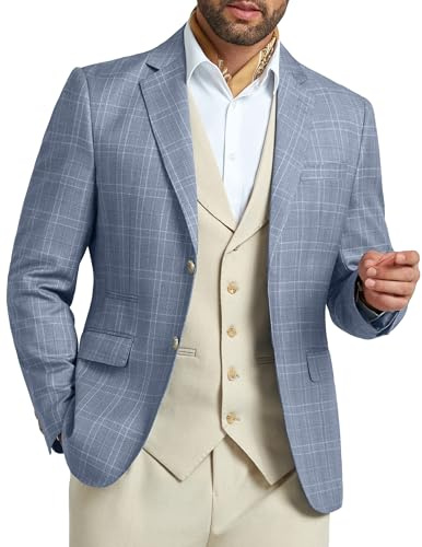 Suit Jacket for Men Stripes Plaid Jacket Two Buttons Business Casual Party Sport Coats Blue Gray Blazer Large