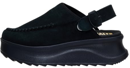 HEYDUDE Women's Delray Suede Black/Egret Size 10, Platform Clog, Casual Slip-On Shoes, Lightweight, Comfortable, Stylish Everyday Footwear