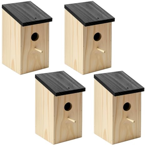 Flatro Bird Nesting Box for Gardens UK (4 Pack) | Small Bird House for Robin, Sparrows, Blue Tits & Other Wildlife Birds
