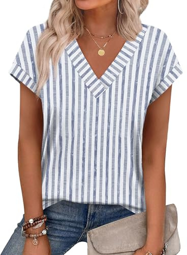 Aokosor T Shirts for Women UK Summer Ladies Tops V Neck Tops Cap Sleeve Short Sleeve Tshirts Casual Tee