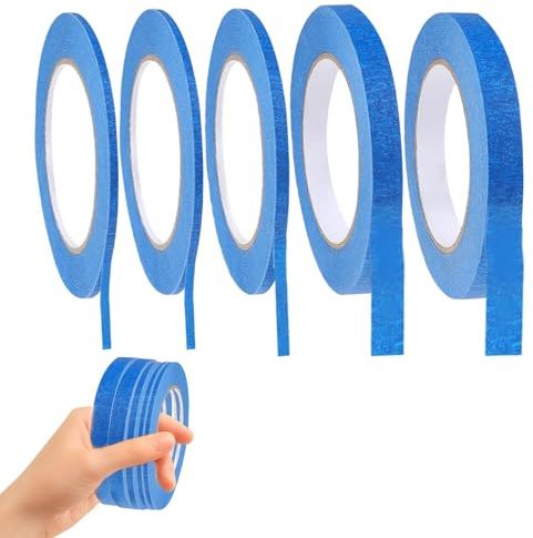 VINZOR 5 Rollos Adhesiva Cinta, 5/8/10/12 mm Ancho Cinta de Carrocero Cinta Pintos Cinta Enmascarar Modelismo para Automoción Coche Escuela Oficina Proyectos de Bricolaje (Azul)