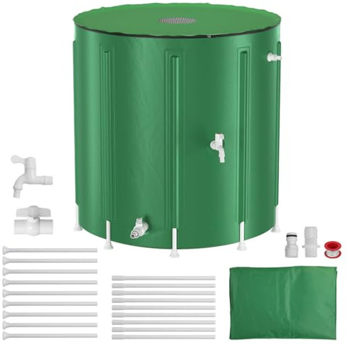 Vkechh Depósito de agua plegable de 750 l con grifo de PVC con rejilla protectora para hojas, resistente a los rayos UV, colector de agua de lluvia para ahorrar espacio, plegable, para jardín y