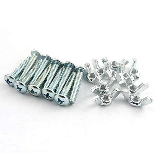 RuiLing 10 Sets Screw Bolts with Wing Nut Kit Zinc Plated Carbon Steel Mounting Hardware Fitting Fastenings- 10pcs 1/4-20 Hand Tighten Wing Nuts + 10pcs 1/4-20 x 1-1/4 Phillips Head Screw Bolt