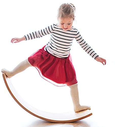 Gentle Monster Wooden Wobble Balance Board, 35 Inch Rocker Board Natural Wood, Kids Toddler Open Ended Learning Toy, Yoga Curvy Board for Classroom & Office Adult