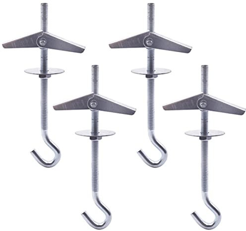 Marcopol Lot de 4 crochets à bascule M5, crochets de plafond en plaques de plâtre, crochet à boulon pour lampes suspendues, plantes, fixation murale (4 pièces, M5)