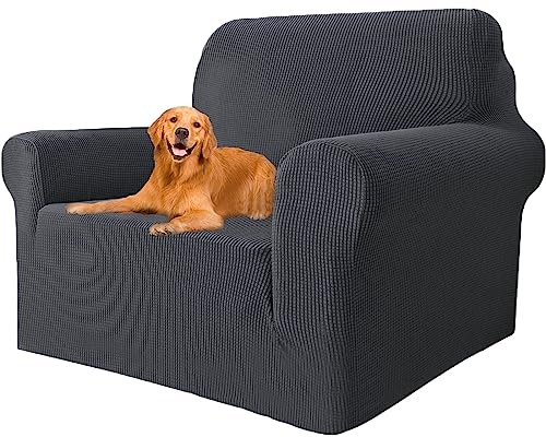 YSTELLAA High Stretch Sofa Überzug 1 Sitzer, Sesselhusse rutschfest, Universal Sofahusse Elastische, Couchüberzug Sofaschutz Katze Durable, Waschbare Sofa Covers Mit Armlehnen, Dunkelgrau
