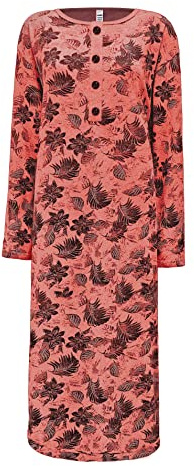 i-Smalls Women's Thermal Nightdress Super Soft Fleece Leaf Print Button Down Nightshirt Nightie (XL) Pink