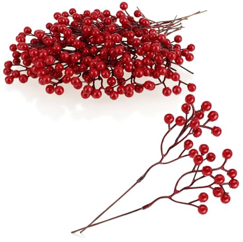 com-four® 25x Branches décoratives - Petites Branches décoratives avec Baies - Branches décoratives - Accessoires de Bricolage (25 pièces - Fruits Rouges 1)