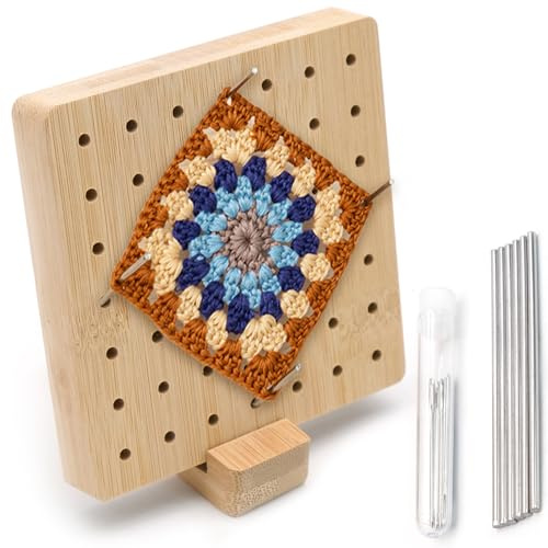 INHEMING Planche Carré du Crochet,13.5cm Planche en Bois pour Crochet Tricot,6 Bastoncini Fissi In Acciaio Inox + 5 Aghi