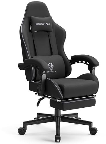 Dowinx Gaming Chair Fabric with Pocket Spring Cushion, Massage Game Chair Cloth with Headrest, Ergonomic Computer Chair with Footrest 290LBS, Black