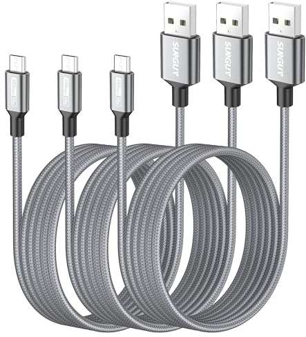SUNGUY Cable micro USB de [3 Piezas 2m ], 18W trenzado USB 2.0, cable micro de carga rápida y sincronización de datos, compatible con Samsung Galaxy S6 S7 Edge, Tab 4, Note 5, Kindle