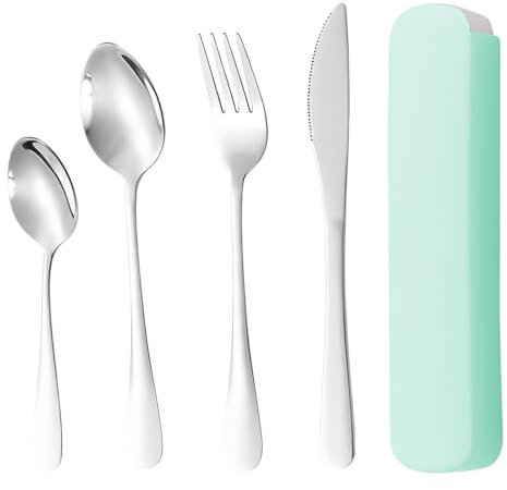 4 Pcs Reusable Stainless Steel Flatware Set with Case - Portable Cutlery for Outdoor Picnic Lunch