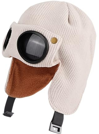 TAGVO Cappelli Bambini Inverno in Maglia, Cappello Invernale con Occhiali Paravento, Cappello Beanie con Fodera in Morbido Pile, Cappello Regolabile Ragazzi e Ragazze per Sport all'aperto Sci Corsa