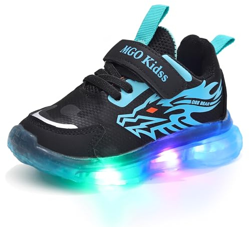 LED-skor for barn - lysande sneakers for pojkar med kardborreband, andningsbara barnskor med ljus for utomhusbruk, orange/blå/lila, trainers sportskor for pojkar blinkande(Blå,25 EU)