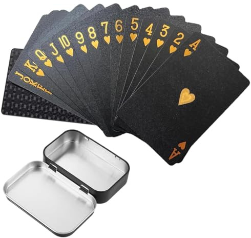 Lot de 54 cartes à jouer en plastique noir étanches avec tisonnier, Plastique noir diamant, pour cadeaux, fêtes et Les Jeu de Carte, Avec boîte de rangement (Black Diamond)