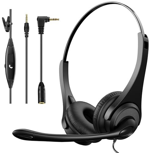 Voistek Casque téléphonique, Jack 2,5 mm, Microphone antibruit, contrôle du Volume, pour téléphones Fixes et DECT, Noir