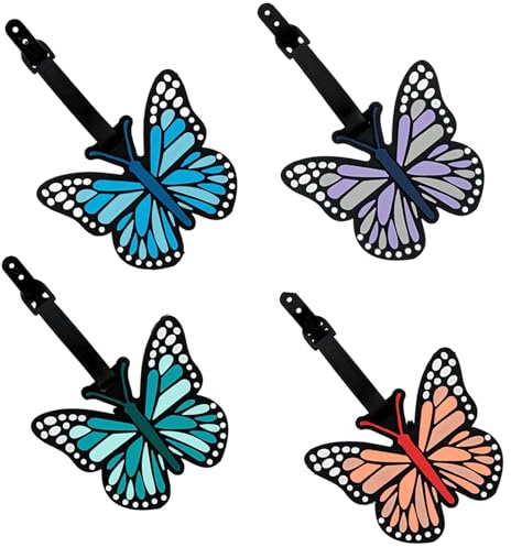 Purple Luggage Tag,4PCS Luggage Identifiers for Suitcases,Suitcase Tags,Personalized Cute Butterflies for Men and Women Travel Bags and Suitcases