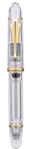 Asvine V800 Fountain Pen - Vacuum Filling System with Large Ink Capacity - Smooth Number 8 Medium Nib with Gift Case and Wrench - Clear Gold Acrylic