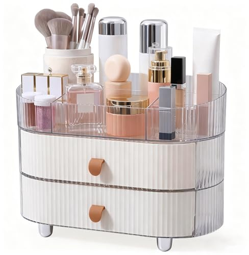 BTGGG Transparent Cosmetic Storage Box, 3-Layer Drawer-Type Vanity Skincare Organiser With Multi-Grid, Dustproof Desktop Makeup Case Mutifuctional Beauty Storage For Girls Gift