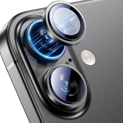 UniqueMe per iPhone 17 Pellicola Fotocamera Protezione - Proteggi Copri Fotocamera, Telaio metallico ad anello singolo, HD Schermo, Durezza 9H+, Resistente ai Graffi - 3 Pezzi - Nero