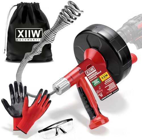 XIIW Sonda Sturatubi 2 in 1 Manuale/Elettrico | Spirale 9.5m | Adattatore per Trapano | Pulitore Scarichi per Lavandini, Box Doccia, Cucina e Pavimento – Include Guanti, Occhiali, Borsa Trasporto