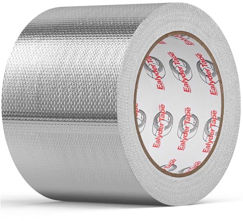 Ealyder Tape 100 mm x 24.9 m Adhesive Aluminum Foil Heat Shield Tape, Fiberglass Thermal Insulation Reflective Material for Pipe, Duct, Exhaust, HVAC and High Temp Protection