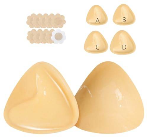 Uiheex Double Sided Sticky Bra Inserts, Reusable Push Up Adhesive Pads with Padding for Bikini, Swimsuit, Sports Bra & Strapless Dresses Beige B