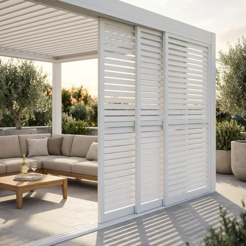 BS COM Laterale scorrevole per pergola bioclimatica con lamelle in alluminio - TONY Bianco