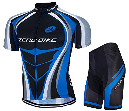 ZEROBIKE Men's Short Sleeve Breathable Cycling Jersey Set 3D Padded Bicycle Shorts Sportswear Suit Quick Dry (Type 1, L)