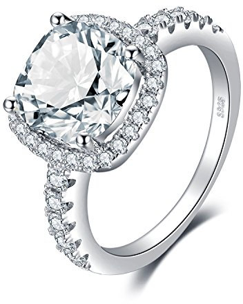 JewelryPalace Cuscino 3ct Diamante Simulato Zirconi Anello Donna Argento 925 per Anniversario, Matrimonio, Promessa, Fidanzamento - Solitario Gioielli