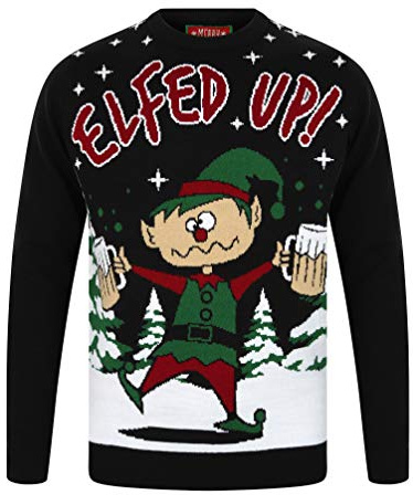 Tokyo Laundry Elfed Up Crew Neck Jumper in Jet Black - Merry Christmas-L