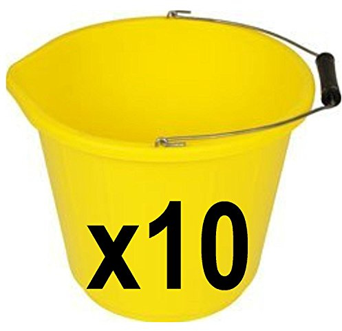 Srendi® Black/Yellow Plastic Builders Bucket 3 Gallon 14 Litre Water Mixing Storage Strong with Handle Made in U.K. (Yellow, 10)