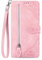 NEXCURIO Funda Tipo Cartera Libro para Apple iPhone 13 Carcasa Protectora Cuero Flip Cover Case con Tarjetero Cordón Soporte Plegable Mujer Flores - Rosa