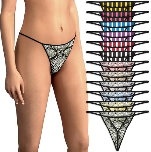 Sexy Basics Women's 12 Pack Buttery Soft Sexy G String Bikini T-Back Thong Underwear No Show Panties