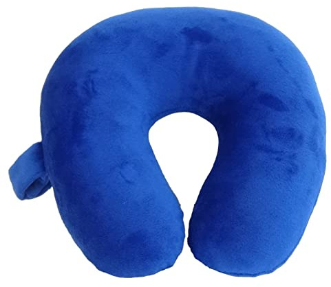 WOLF Essentials Kids Travel Neck Pillow - Cozy Soft Microfiber, Compact Design for Airplane, Car Seat, or Toddler Travel Support – Blue