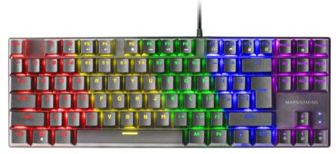 Mars Gaming MK80, Teclado Gaming Mecánico TKL Compacto con Switch Marrón, Iluminación Rainbow RGB, Teclas Doble Inyección, Modo Juego y Anti-Ghosting, Multiplataforma, Idioma US, Negro