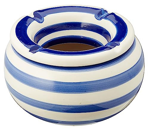 Sturmaschenbecher │Ø 13,5 cm grau weiß gestreift │Windaschenbecher mit Deckel (1 x Sturmaschenbecher blau 13,5cm)