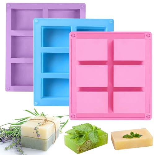 Seifenformen Silikon, 3 Stück Seifenform Silikon, Seifenformen zum Gießen Hand Made, Rechteckige Seifenform Seifenform 6-Cavity Rechtecken Seifenformen für Seifenherstellung DIY hausgemachte Backform