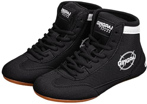 Kids Wrestling Shoes,Unisex's Boxing Boots,Youth Boxing Shoes,Suede Leather,Breathable Mesh,Various Sizes and Colours,for Children Teenagers Adults Warm Black