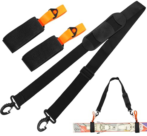 gaoduanluoluo Correa de Esquí Ajustable, Porta Esqui, Esquí de Hombro para Transportar Esquís y Bastones Accesorios de Esquí (Naranja)
