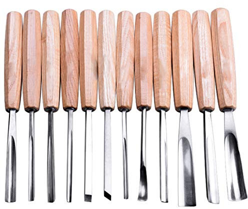 BomDog Scalpello per Tornio, Set Professionale Di Scalpelli per Intaglio Del Legno - Strumenti Affilati per la Lavorazione Del Legno da 12 Pezzi con Custodia per il Trasporto - Ottimo per i Principi