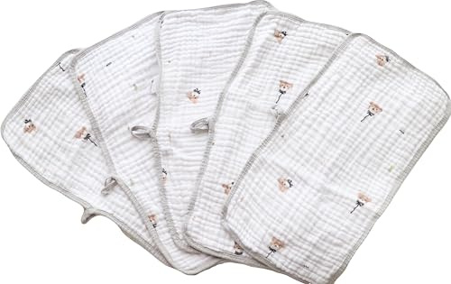 FENSILO Salviette per bambini | 5 x 4 strati 25 x 50 | panni in mussola, pannolini di garza, pannolini di stoffa, ragazzi e ragazze, pannolini pieghevoli, asciugamani, bianco orso 5