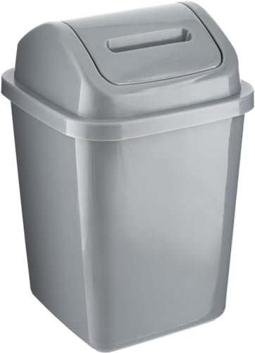 MantraRaj 5L Bathroom Bin Swing Top Dust Bin Plastic Waste Paper Basket Rubbish Trash Can Square Small Swing Top Desktop Kitchen Bathroom Garbage Office Dustbin 5 Litre (Grey)