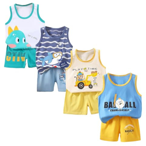 XM-Amigo 8 Pack pojke eller baby pojke ärmlös T-shirt linne korta byxor kläduppsättningar, ålder (3 månader till 7 år), Pojke E06, 6-18 mois