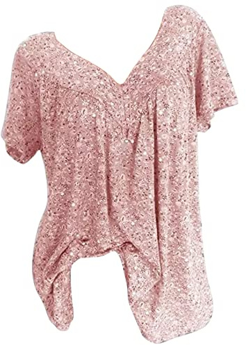 T-Shirt À Manches Courtes pour Femmes avec Col en V Imprimé Floral,Chemisiers Et Blouses De Style Boheme Hauts Tunique Été,Chic Et Élégant Tee Shirt Grande Taille,Chemisier Femme Pas Cher