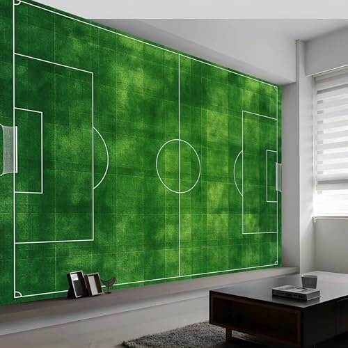 Mural de Pared 3D Rayas Verdes Del Campo De Fútbol Papel Tapiz Fotográfico, Verde Mural de Pared No Tejido Decoración de Póster Diseño Moderno 300 x 210 cm (W x H) para Sala de Estar Dormitorio