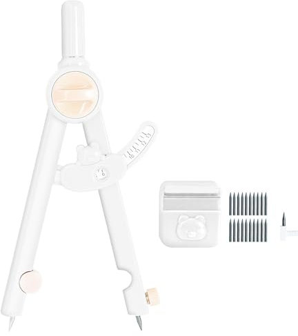 SEATOGEM 2-en-1 Compas-Règle, Compas scolaire de précision, 1-13 cm avec Règlement de Rayon, Protection des Pointes de Compas, pour la Menuiserie, les Étudiants et la Création Artistique (Blanc)