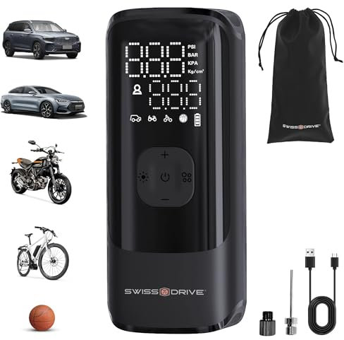 S SUMEX Compresor de Aire Portátil 160 PSI 2X Más Rápido Inflador de Neumáticos 10,3 Bar 7500mAh con Pantalla LCD Digital y Linterna Led Batería USB Recargable Inflador Ruedas Coche Moto Bicicletas